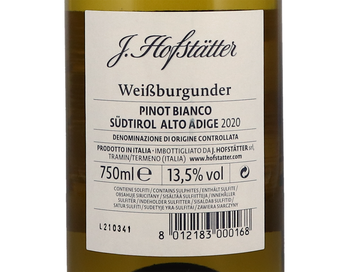 Pinot Bianco Sudtirol Alto Adige Hofstatter 2020