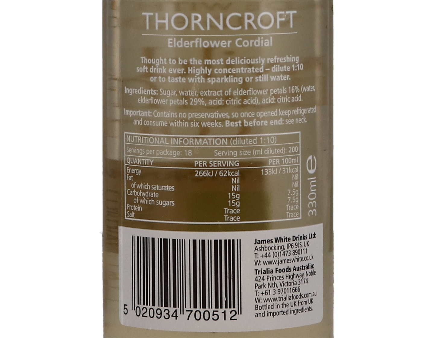 Thorncroft Elderflower Cordial 33cl