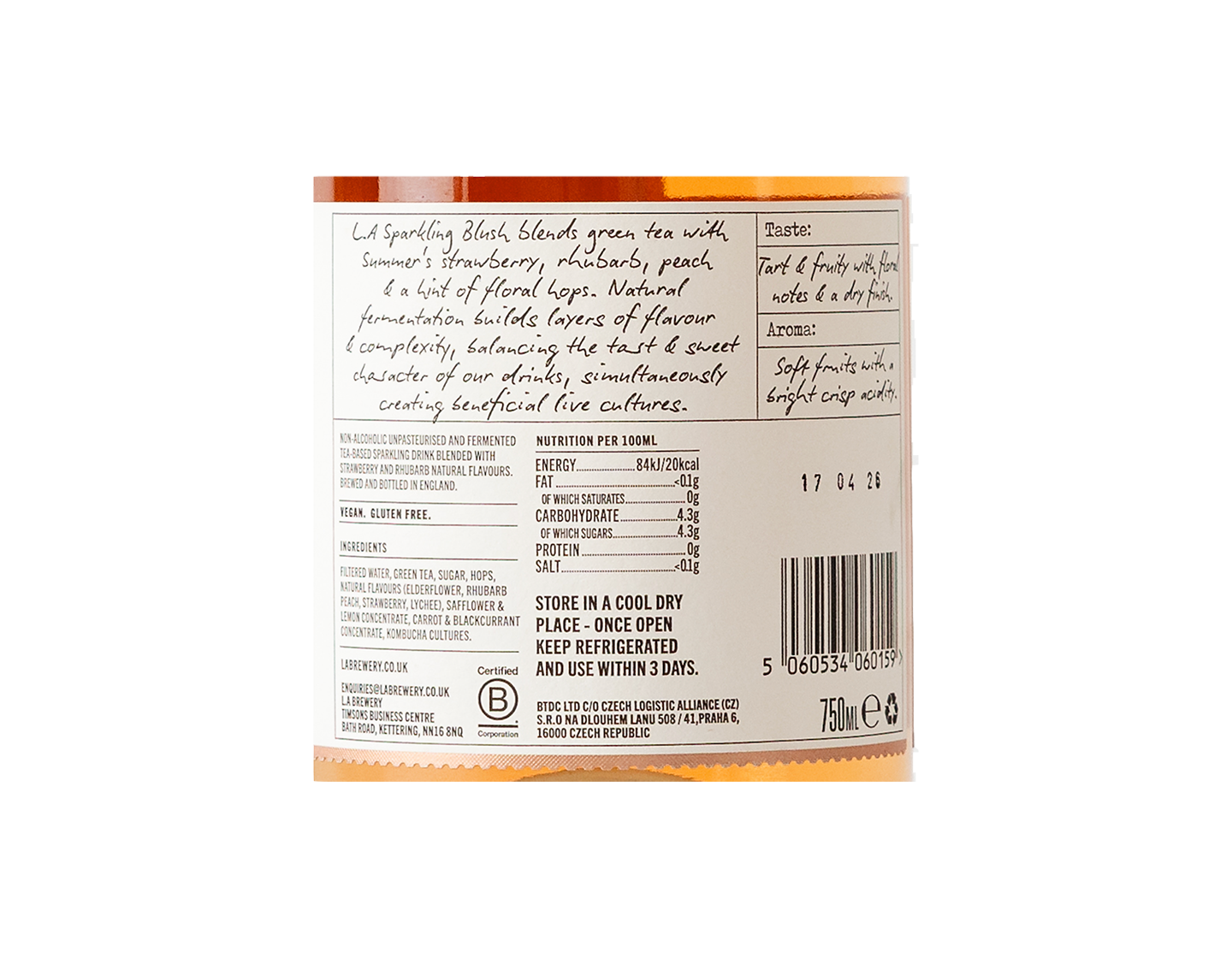 LA Brewery Sparkling English Blush Kombucha