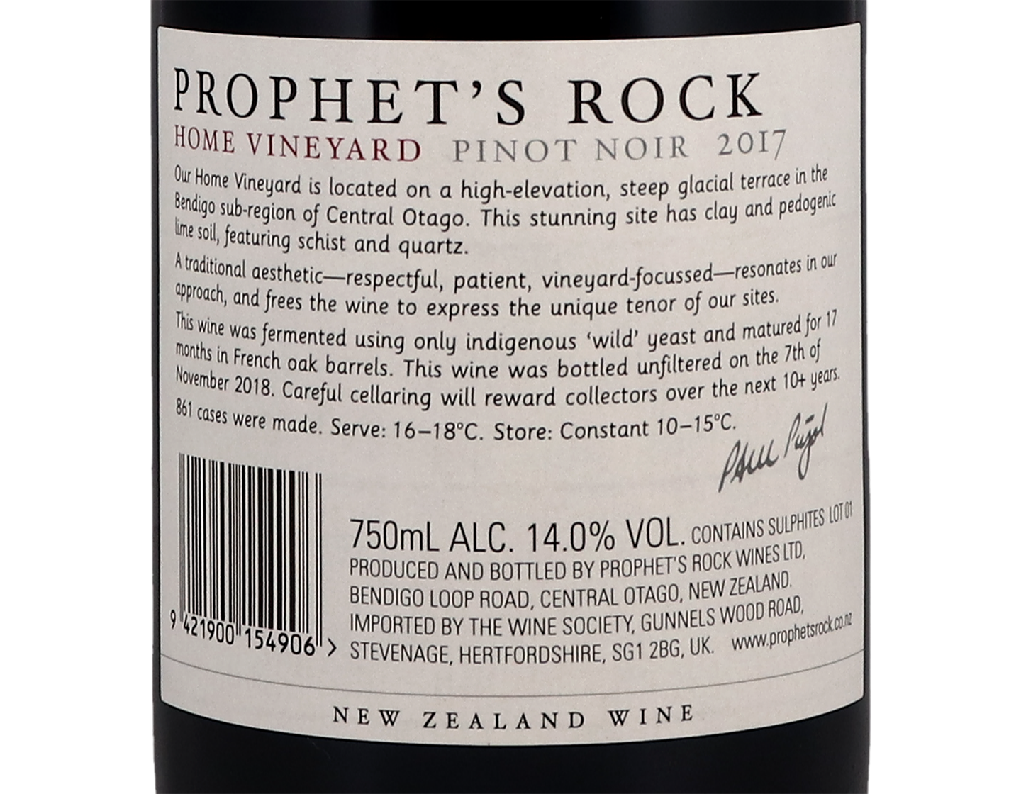 Prophet's Rock Home Vineyard Central Otago Pinot Noir 2017
