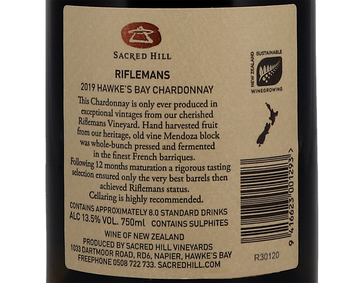 Sacred Hill Riflemans Hawkes Bay Chardonnay 2019