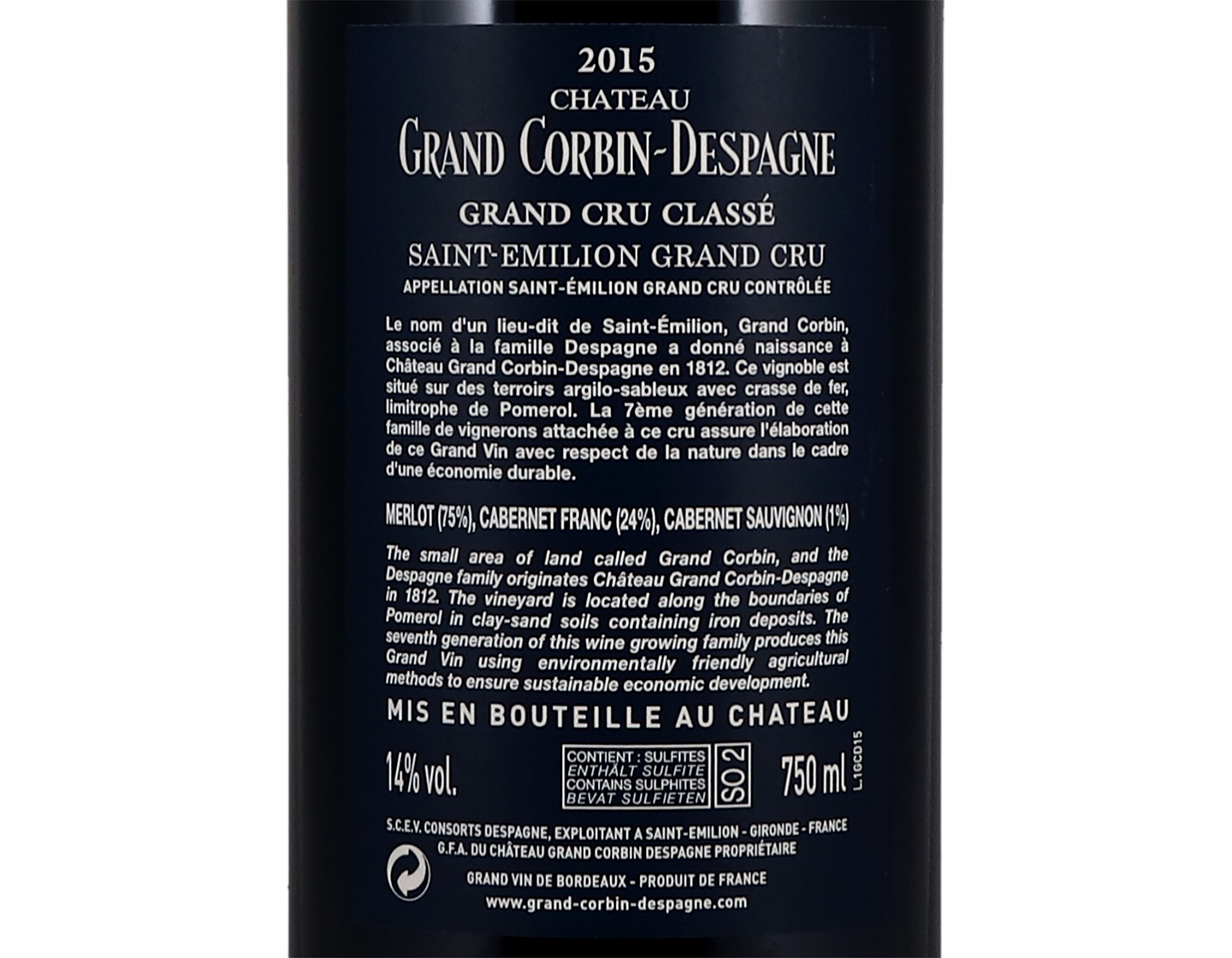Ch Grand Corbin Despagne St Emilion 2015