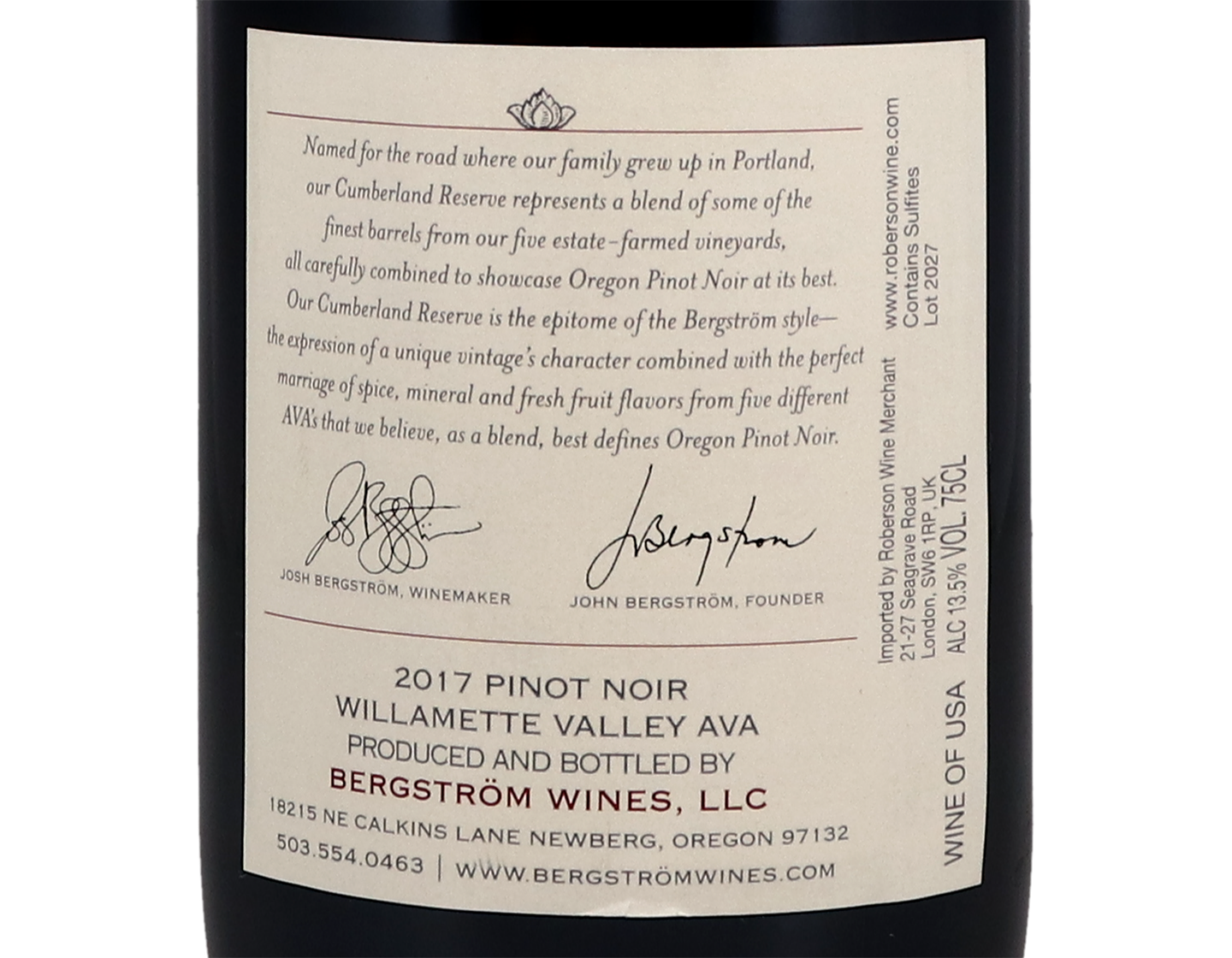 Bergstrom Cumberland Willamette Valley Pinot Noir 2017