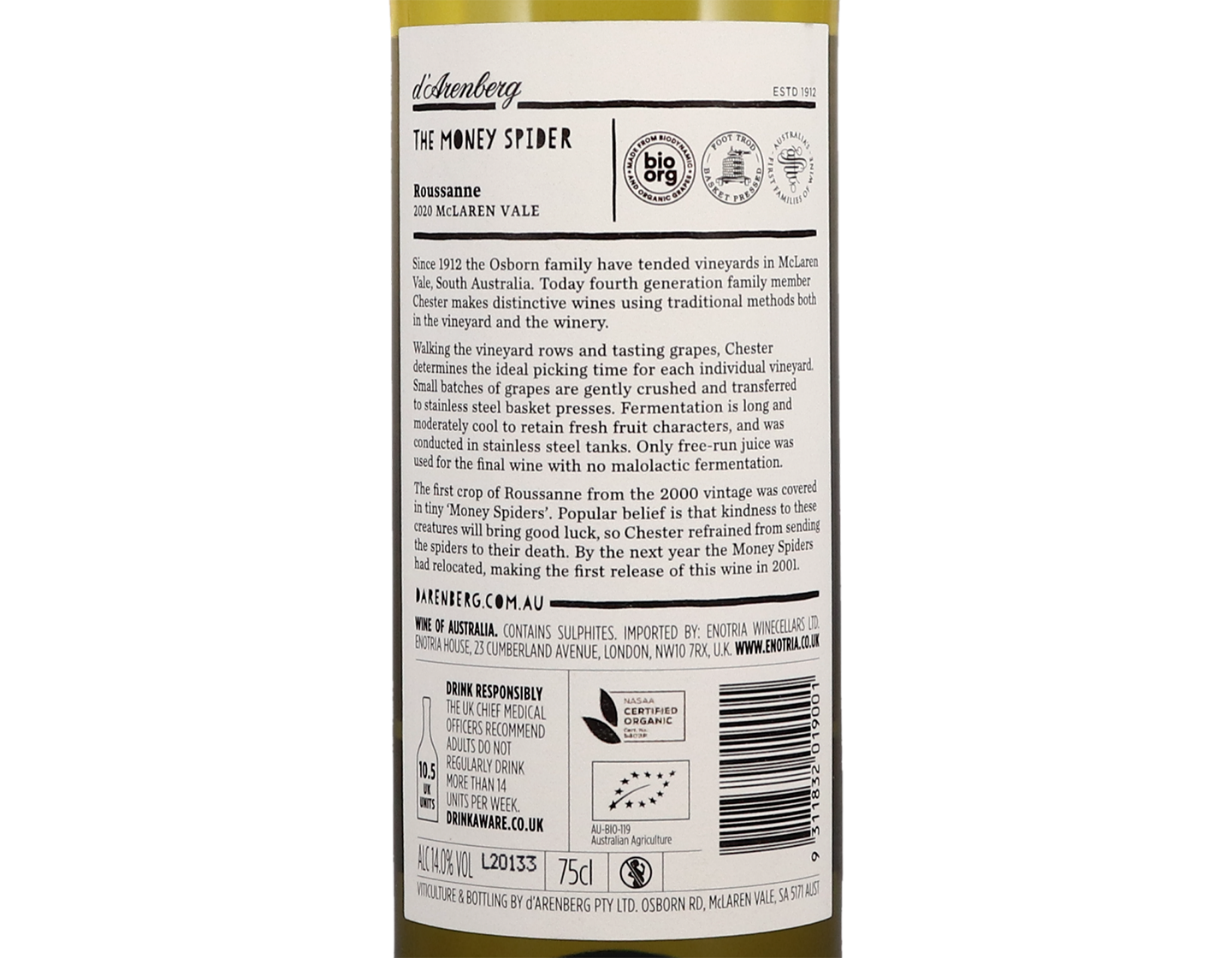 D'Arenberg Money Spider Roussanne 2020 ORGANIC