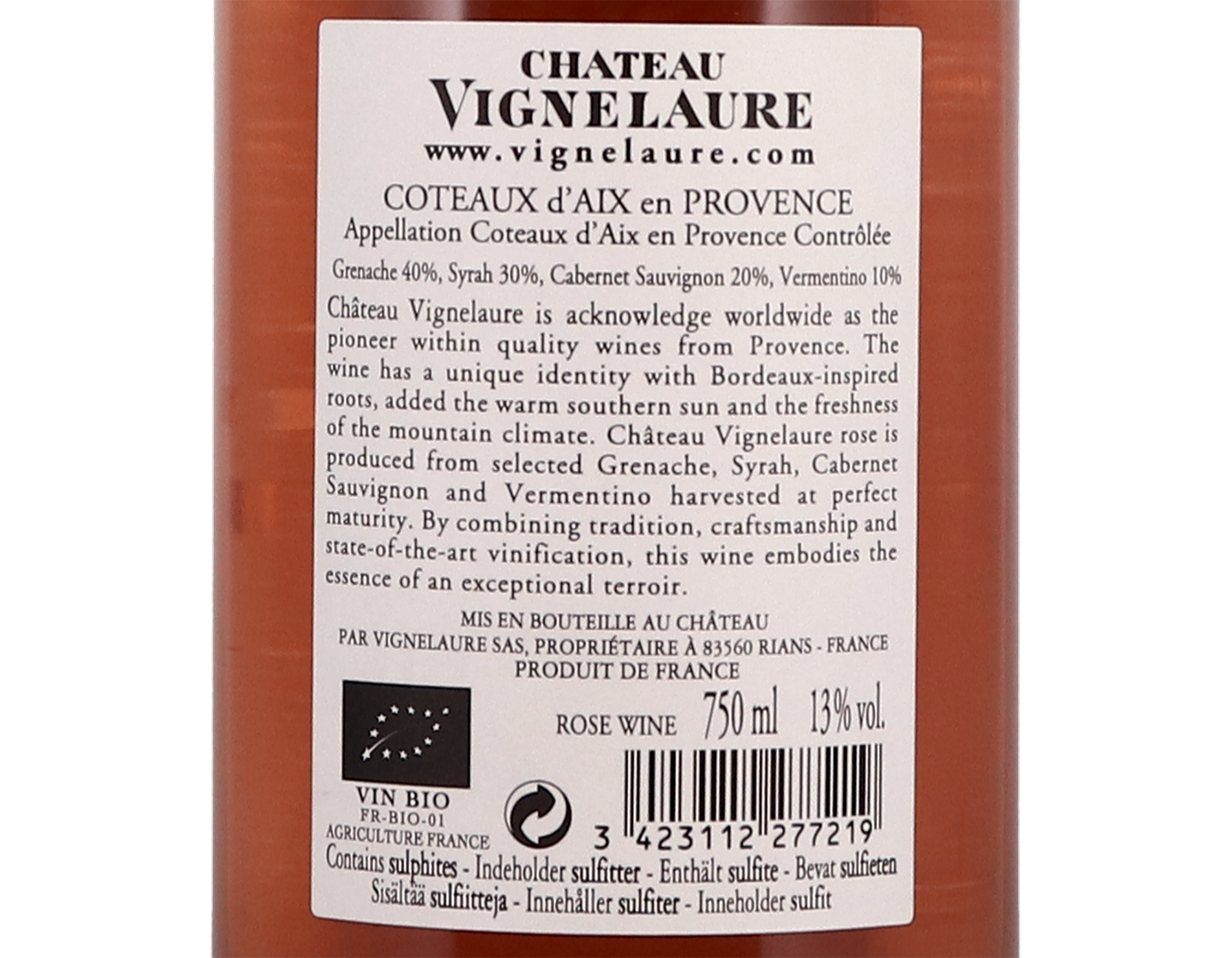 Coteaux d Aix en Provence Rose Chateau Vignelaure 2020