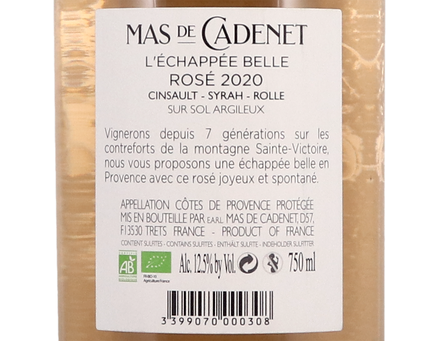 Cotes de Provence Rose L Echappee Belle Mas de Cadenet 2020 ORGANIC