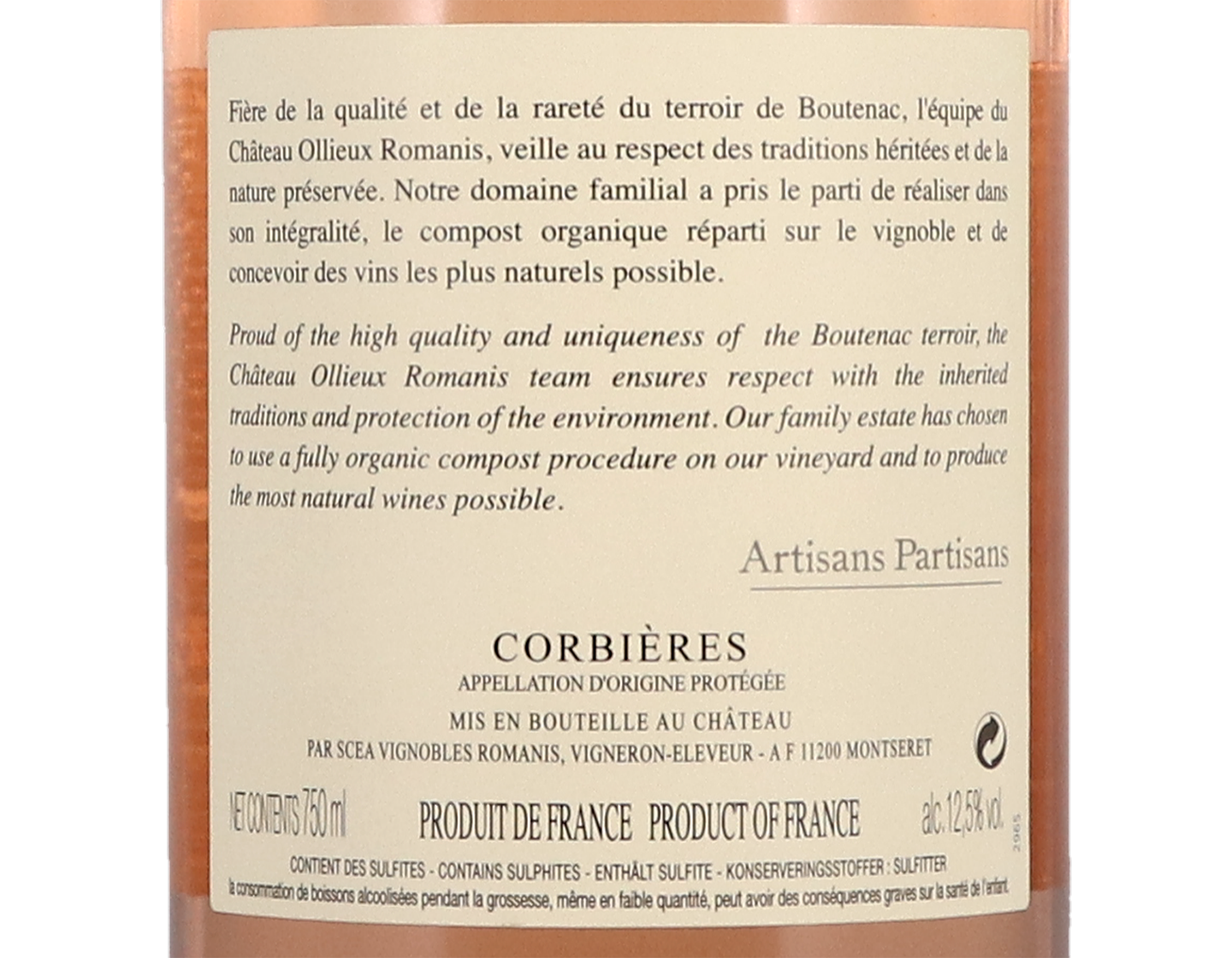 Corbieres Chateau Ollieux Les Romanis Rose 2020 ORGANIC