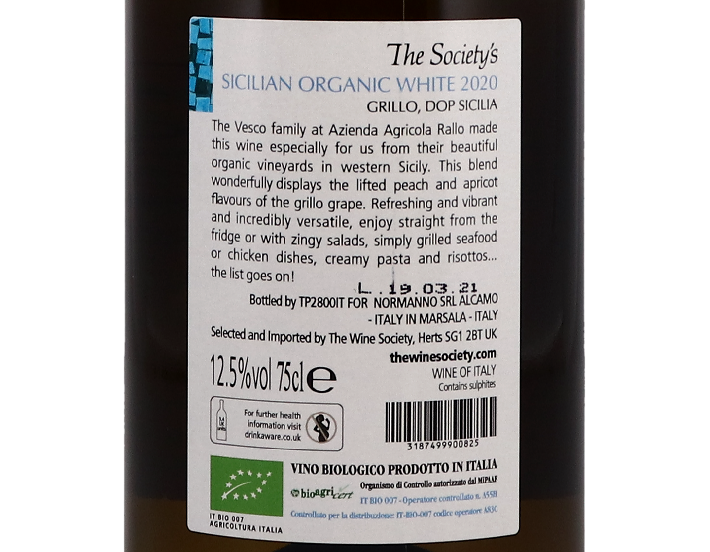 The Society's Sicilian Organic White 2020 ORGANIC