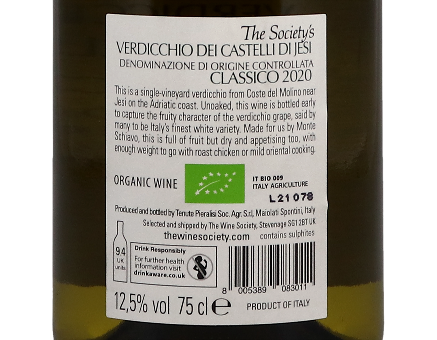 The Society's Verdicchio 2020 ORGANIC