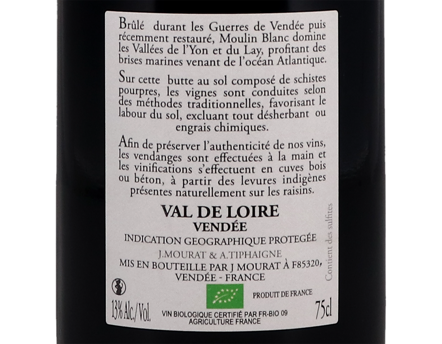 Val de Loire Moulin Blanc ORGANIC Pinot Noir J Mourat 2018