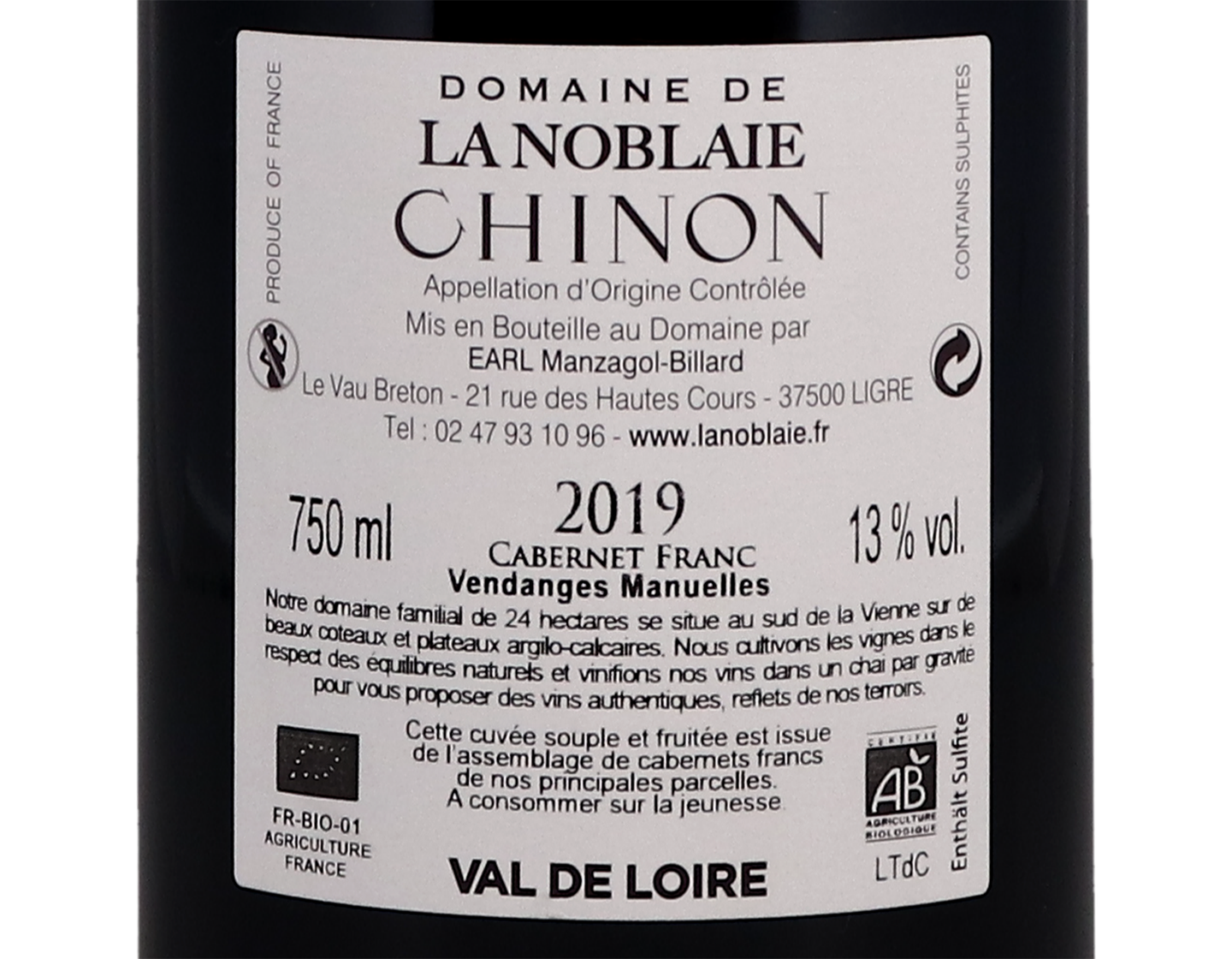 Chinon Temps des Cerises Dom de la Noblaie 2019 Billard ORGANIC