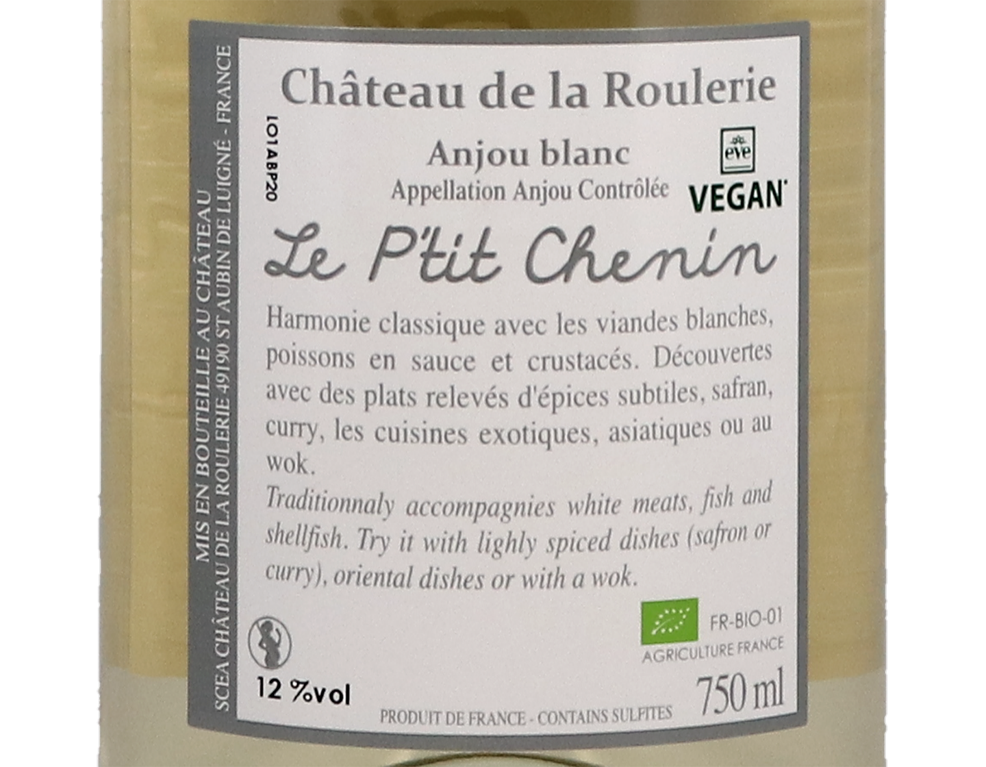 Anjou Blanc Le Petit Chenin ORGANIC Ch de la Roulerie 2020