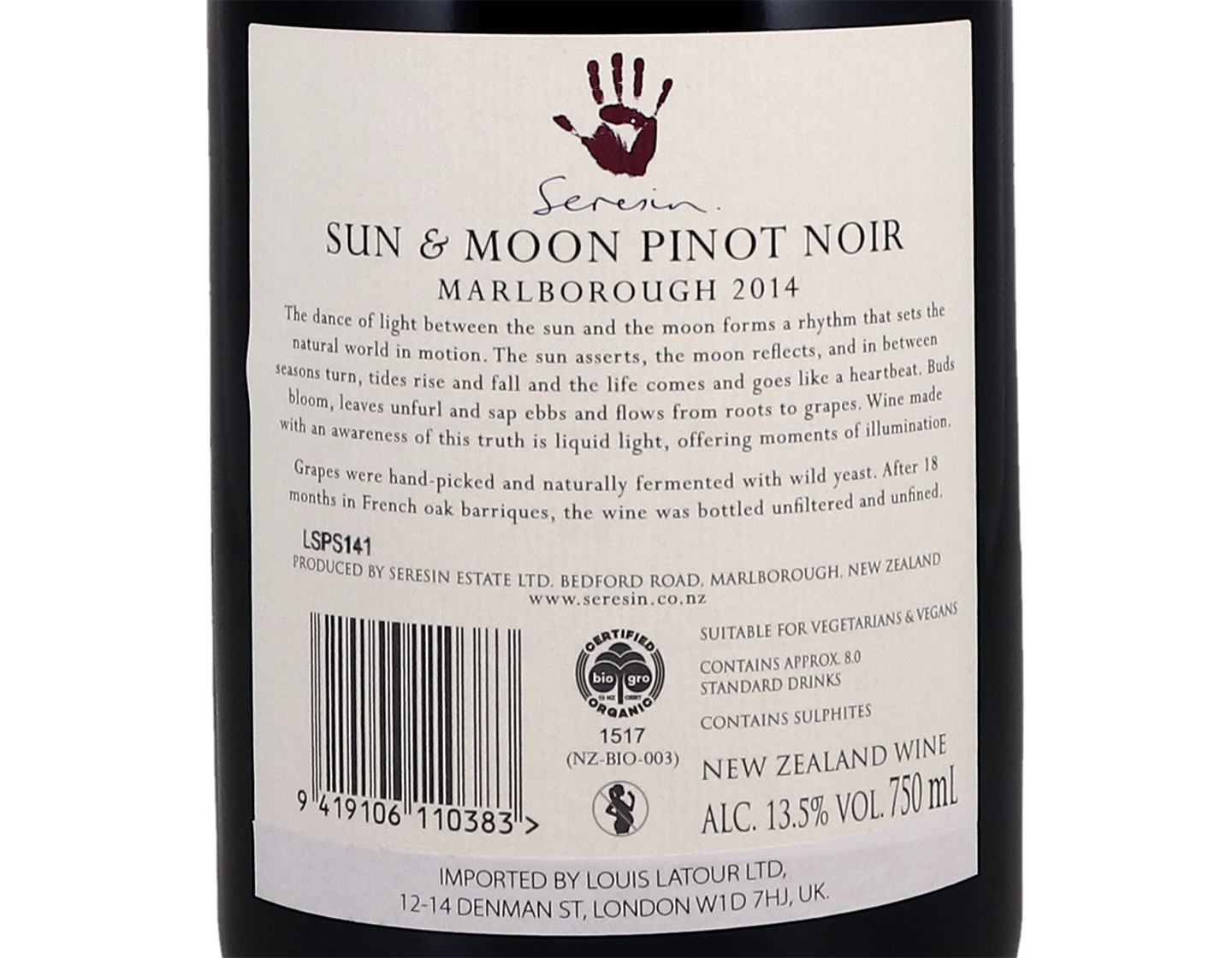 Seresin Sun and Moon Marlborough Pinot Noir 2014 Organic