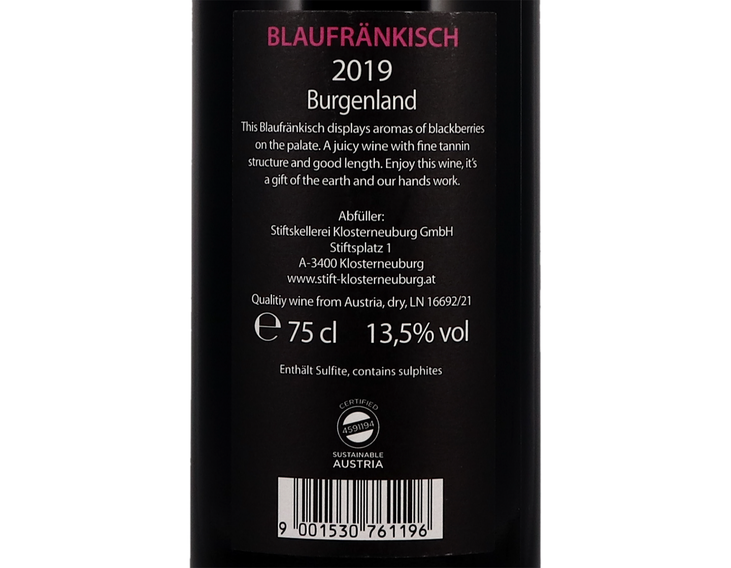 Stift Klosterneuburg Blaufrankisch 2019