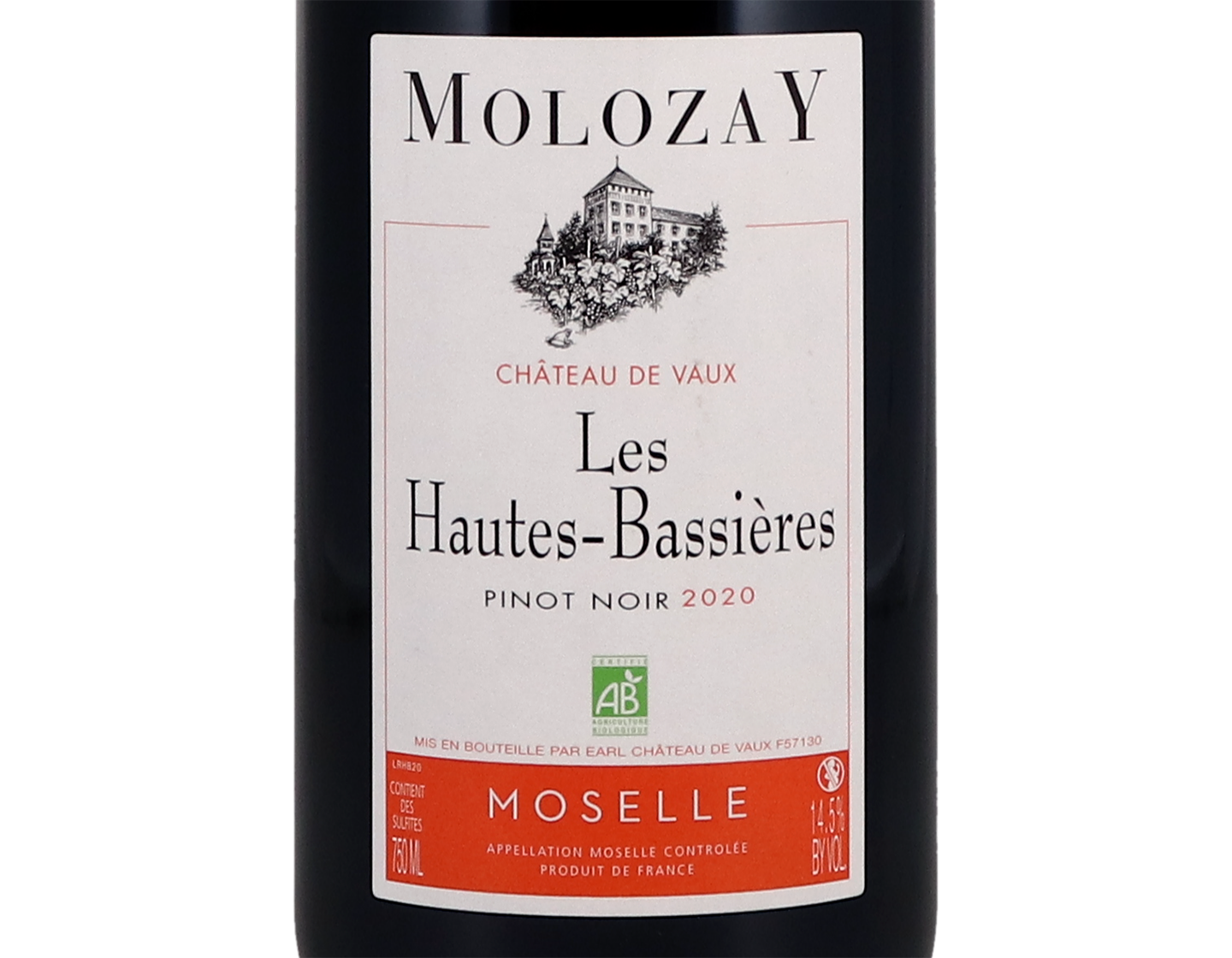 Moselle Les Hautes Bassieres ORGANIC Pinot Noir Ch de Vaux 2020