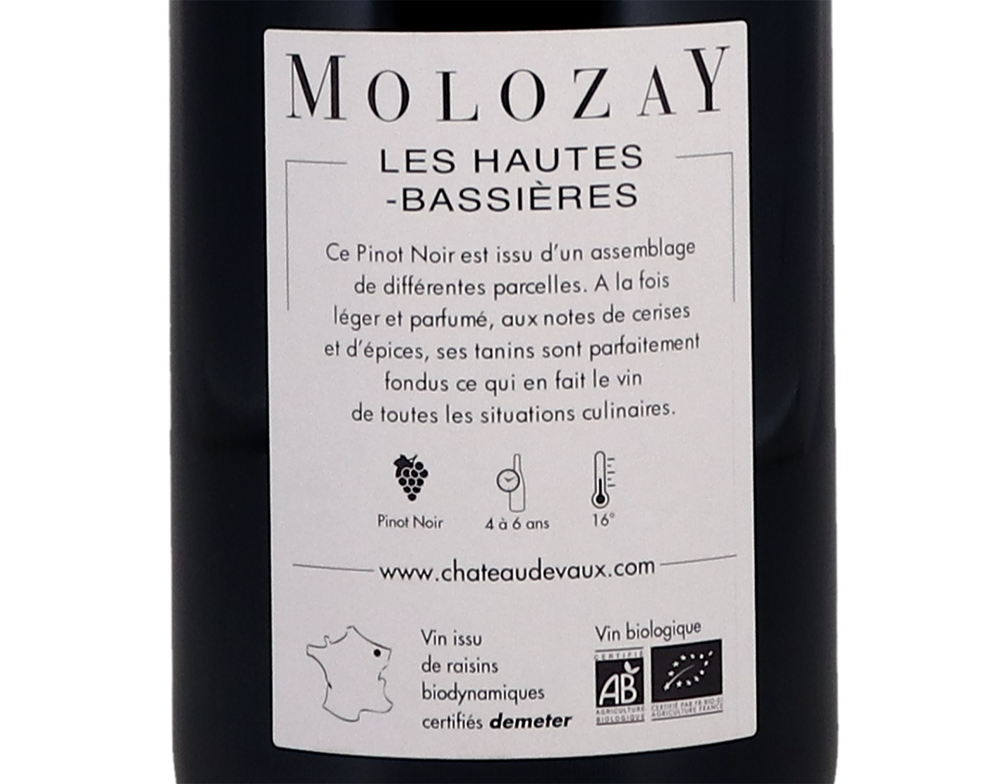 Moselle Les Hautes Bassieres ORGANIC Pinot Noir Ch de Vaux 2020