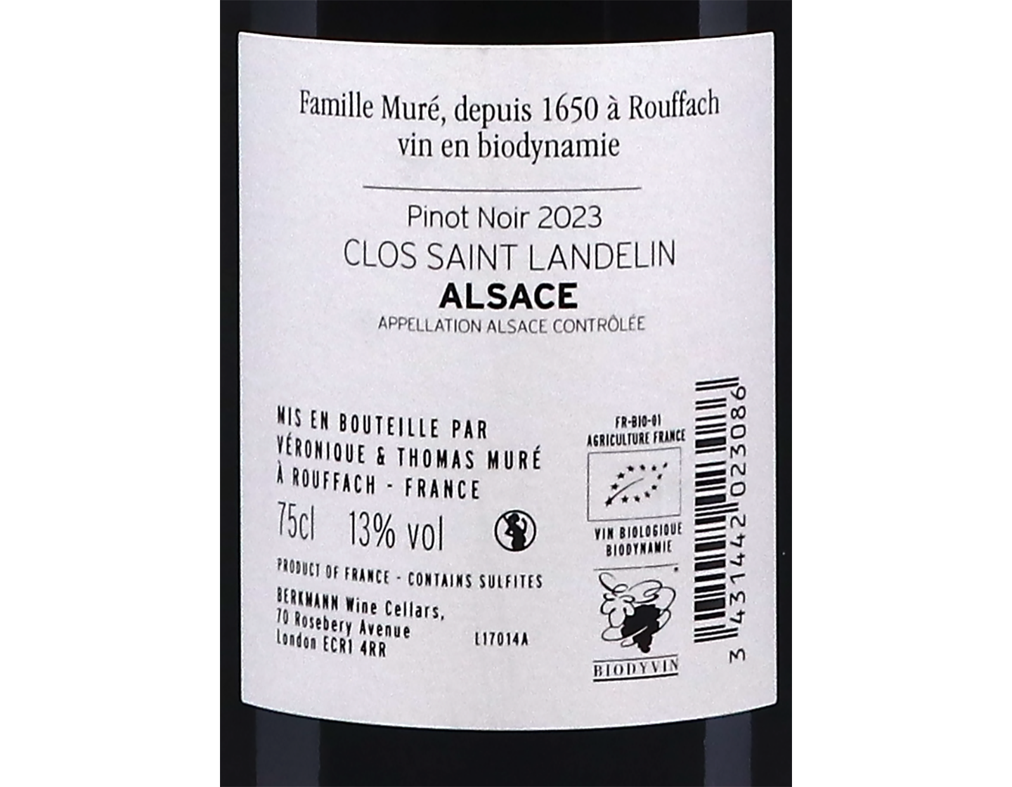 Pinot Noir ORGANIC Clos Saint Landelin Mure 2023