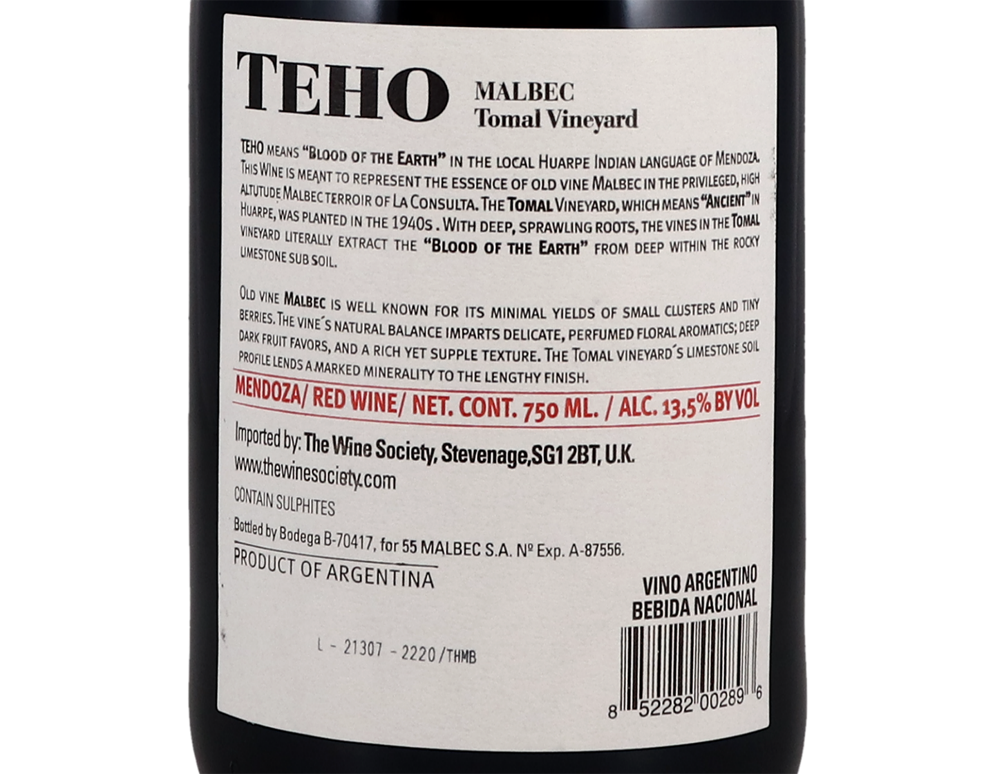 Teho Tomal Vineyard La Consulta Malbec 2018