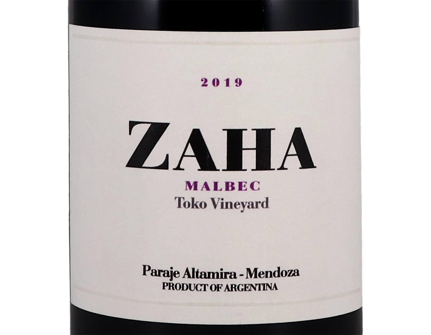 Zaha Toko Vineyard Paraje Altamira Malbec 2019
