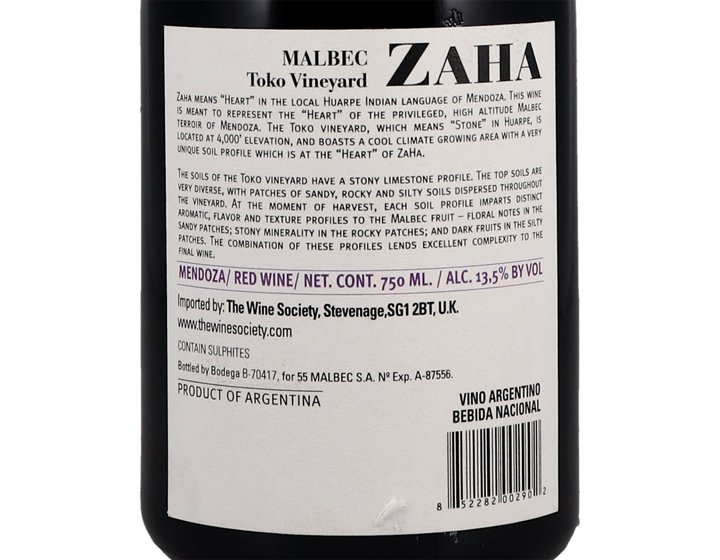 Zaha Toko Vineyard Paraje Altamira Malbec 2019