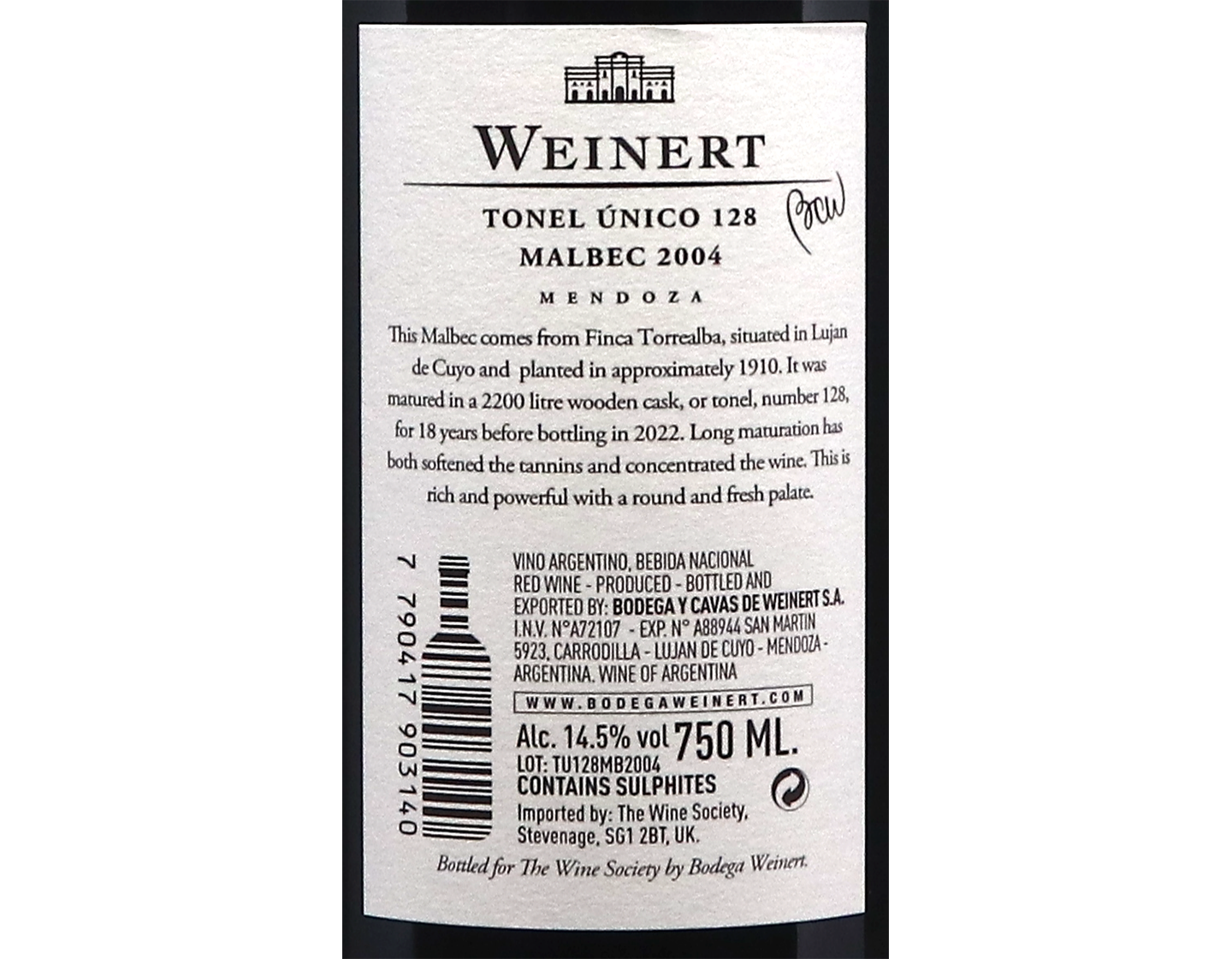 Weinert Tonel Unico 128 Malbec 2004