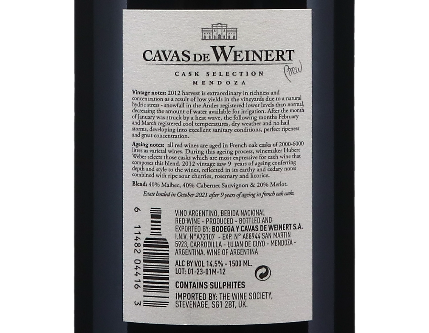 Magnum of Weinert Cavas de Weinert Mendoza 2012