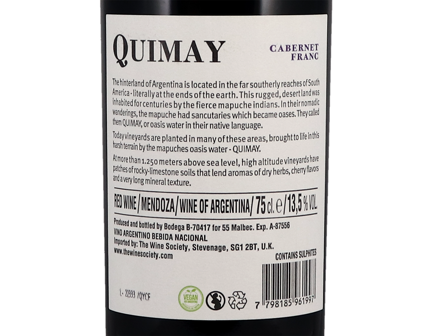 Quimay Valle de Uco Las Chacayes Cabernet Franc 2021