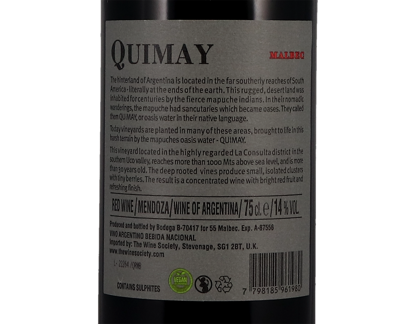 Quimay Valle de Uco La Consulta Malbec 2022