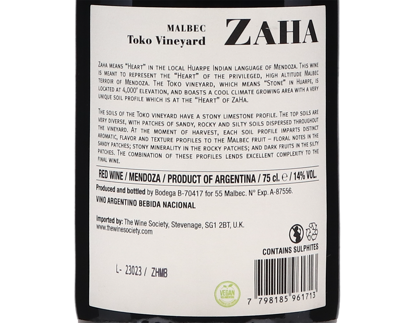 Zaha Toko Vineyard Paraje Altamira Malbec 2020