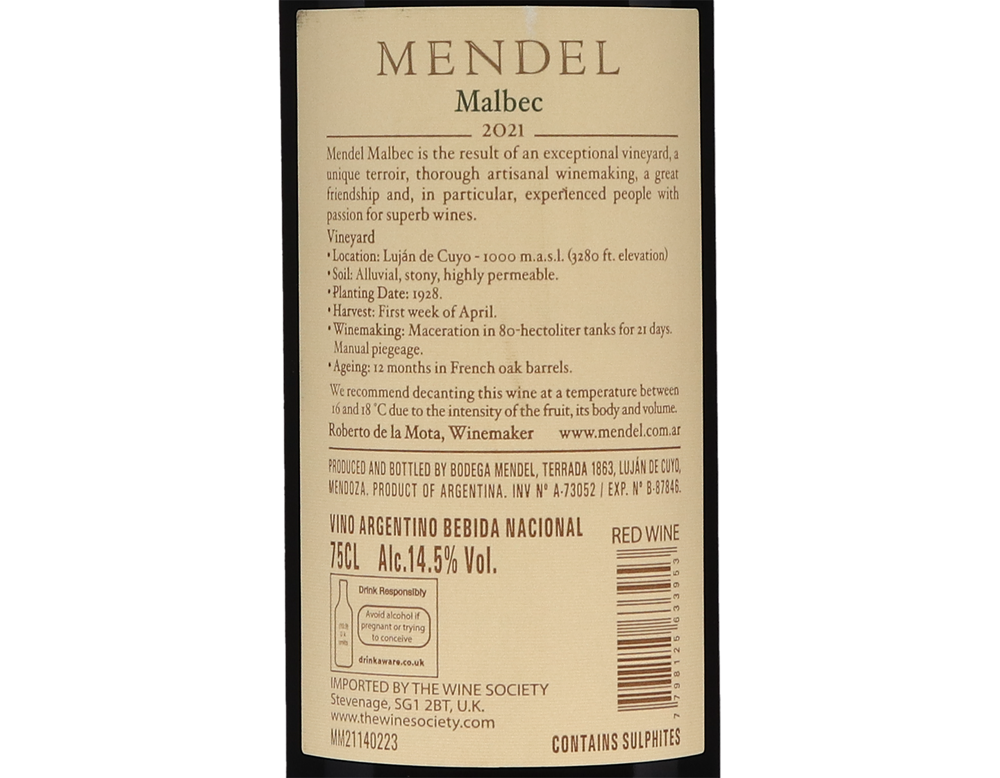 Mendel Mendoza Lujan de Cuyo Finca Mendel Malbec 2021