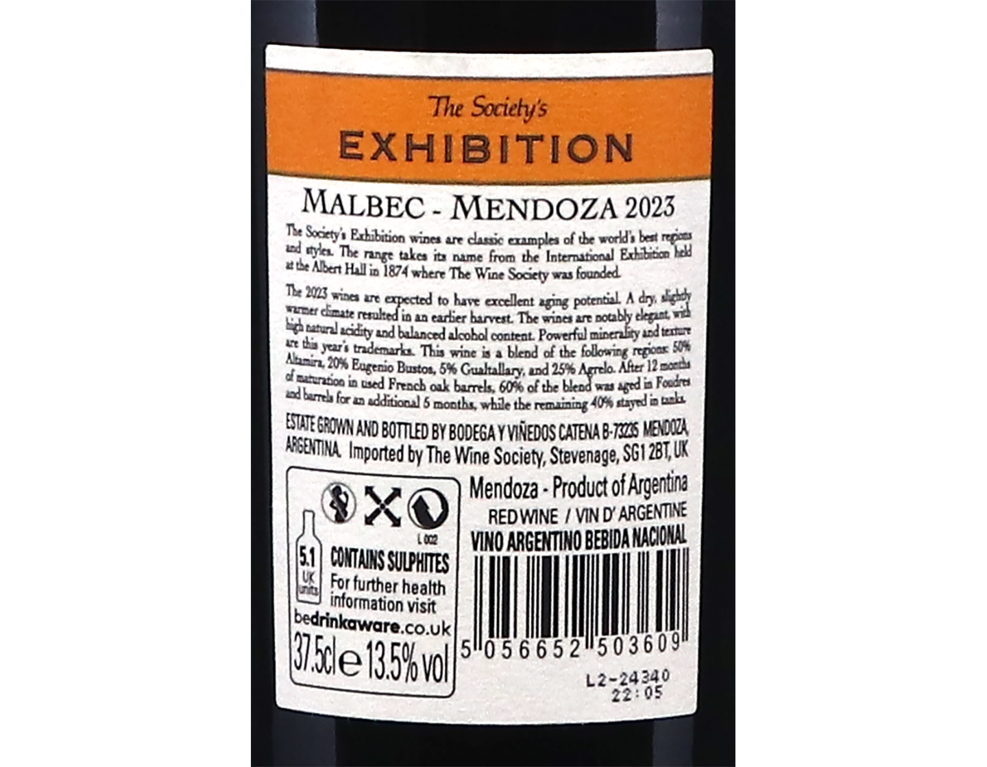 Half bottle The Societys Exhibition Mendoza Malbec 2023