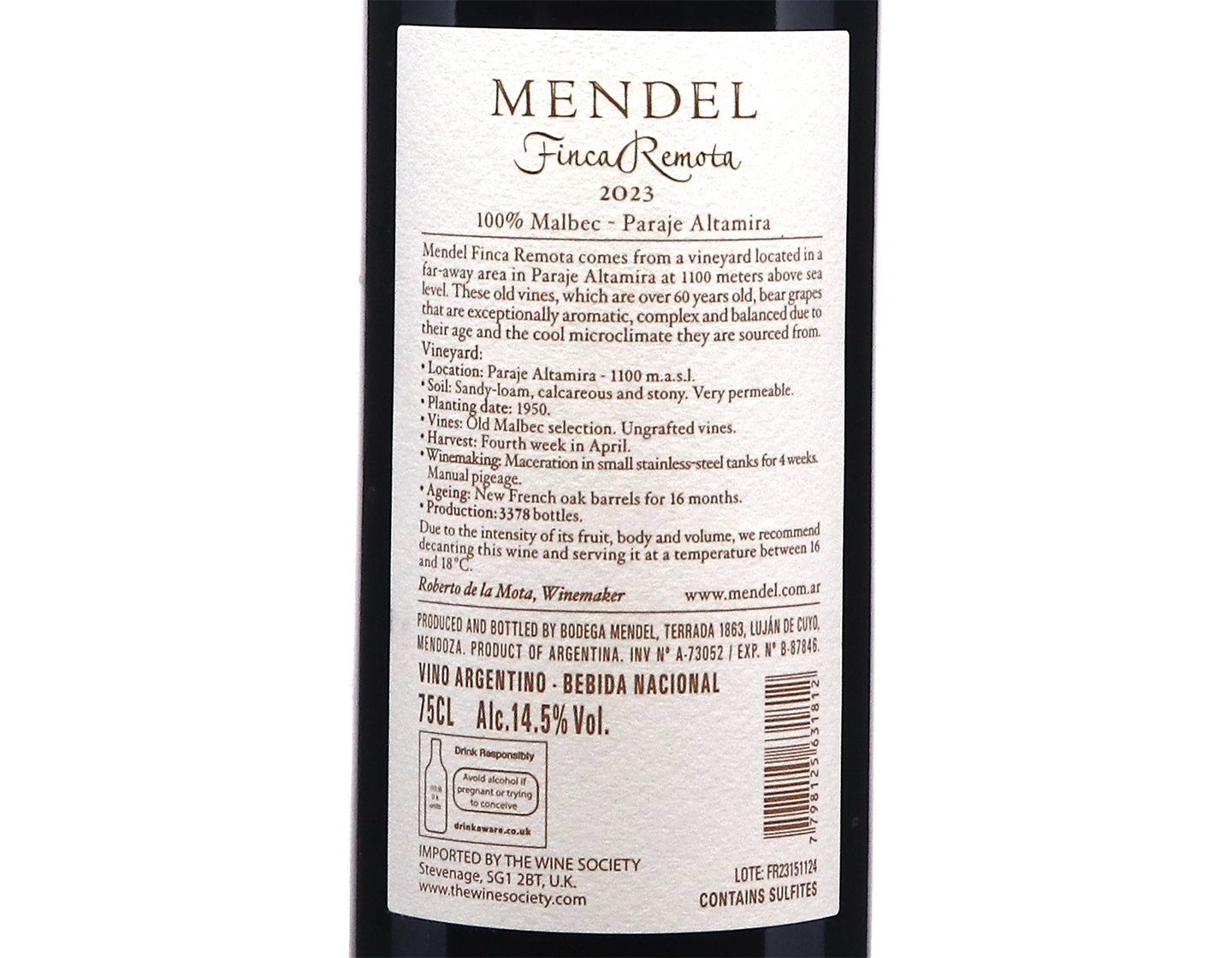 Mendel Finca Remota Paraje Altamira Malbec 2023n