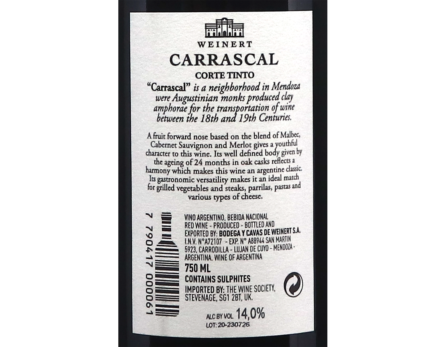 Weinert Carrascal Corte Tinto Mendoza 2022