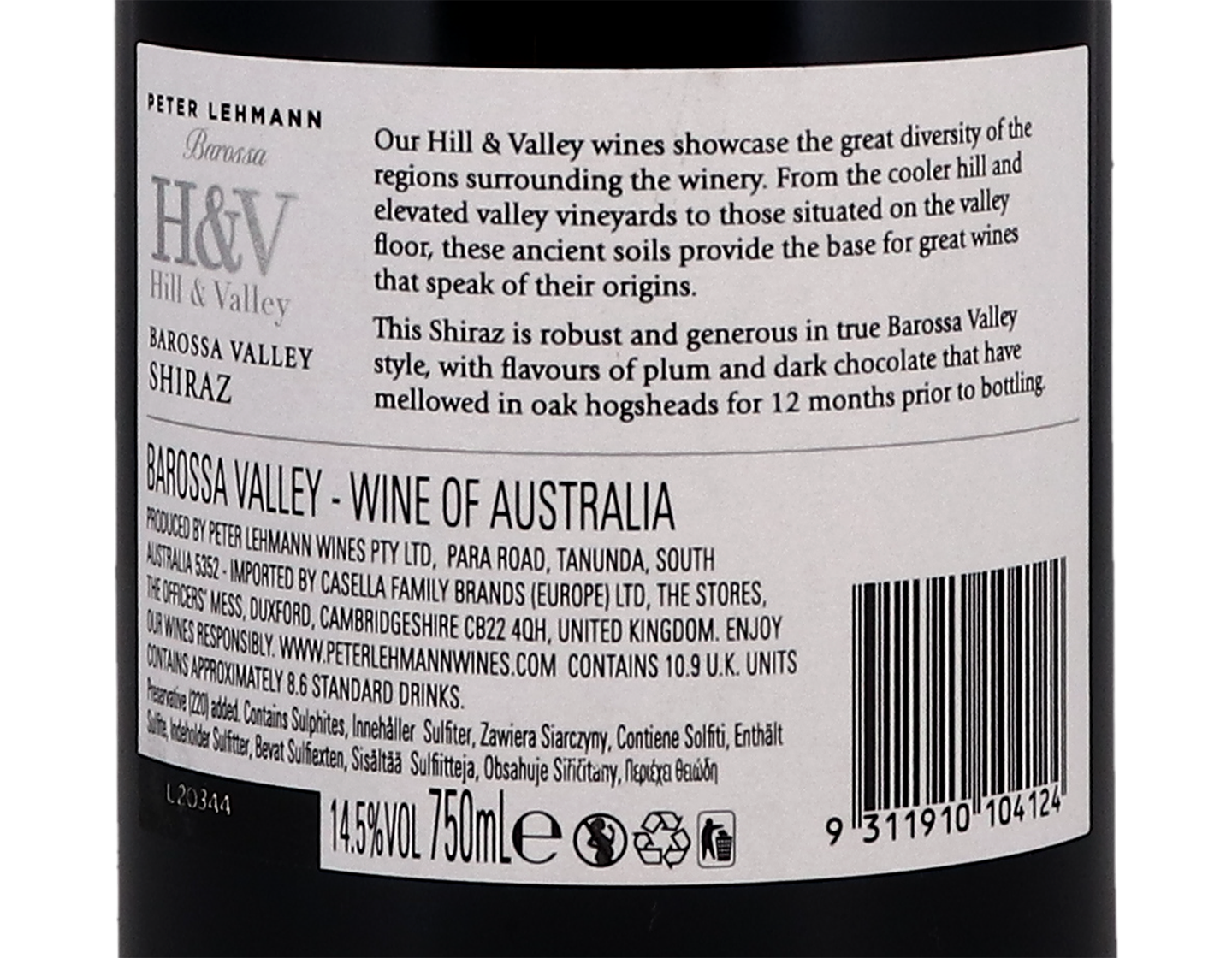Peter Lehmann Hill & Valley Barossa Valley Shiraz 2019