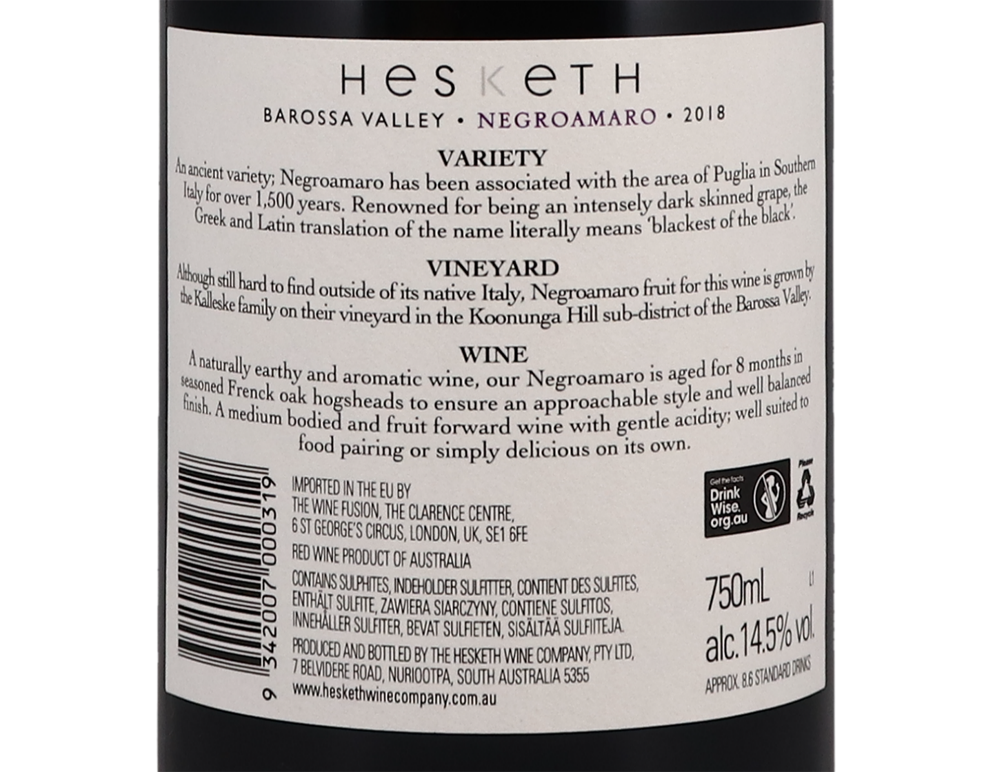 Hesketh Barossa Valley Negroamaro 2018