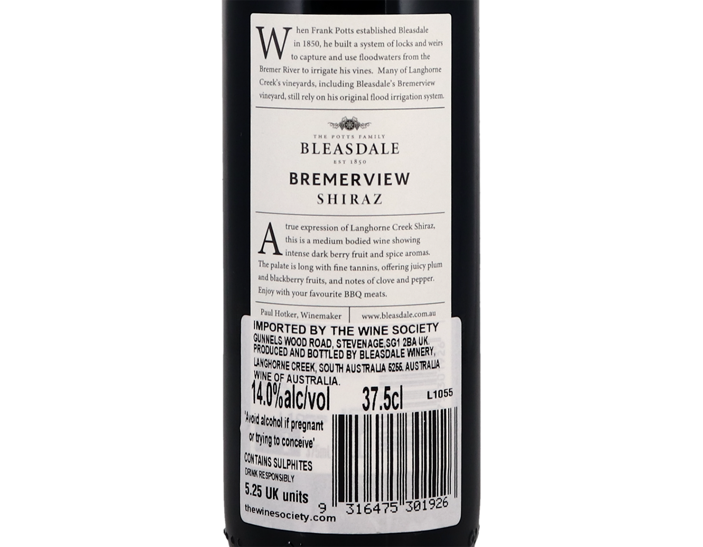 Bleasdale Bremerview Langhorne Creek Shiraz 2019 Halves
