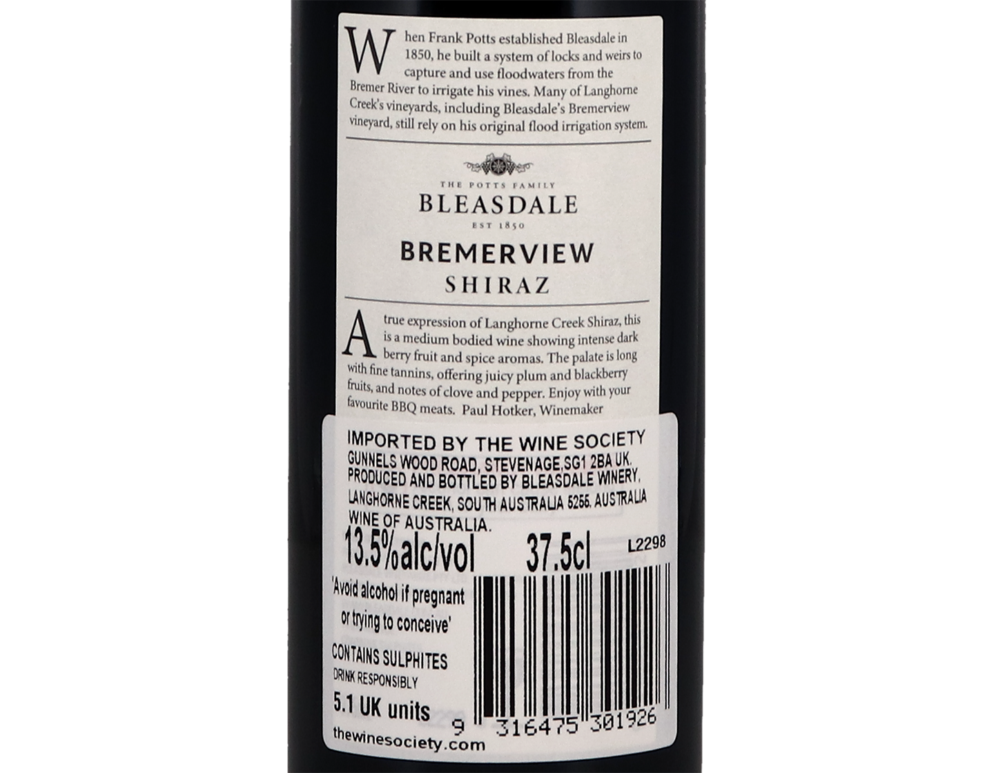Bleasdale Bremerview Langhorne Creek Shiraz 2020 Halves