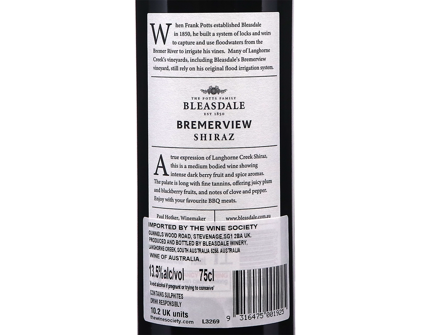 Bleasdale Bremerview Langhorne Creek Shiraz 2021