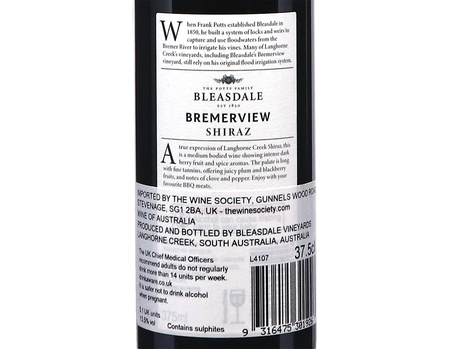 Bleasdale Bremerview Langhorne Creek Shiraz 2022 Halves