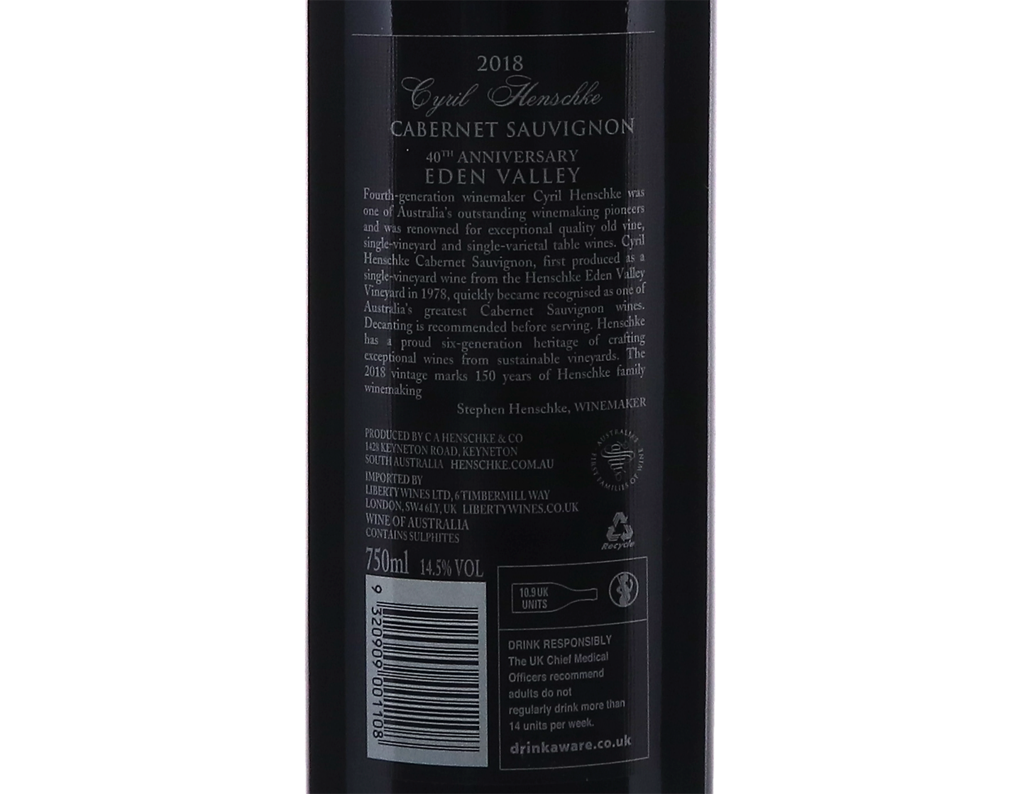 Henschke “Cyril Henschke” Cabernet Sauvignon Eden Valley 2018 40th Anniversary