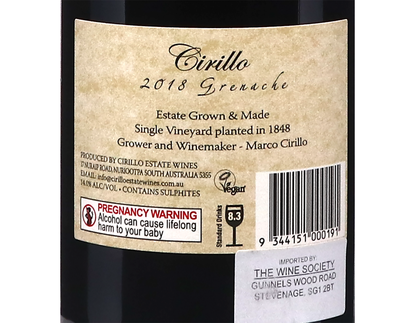 Cirillo 1850 Ancestor Vine Barossa Valley Grenache 2018