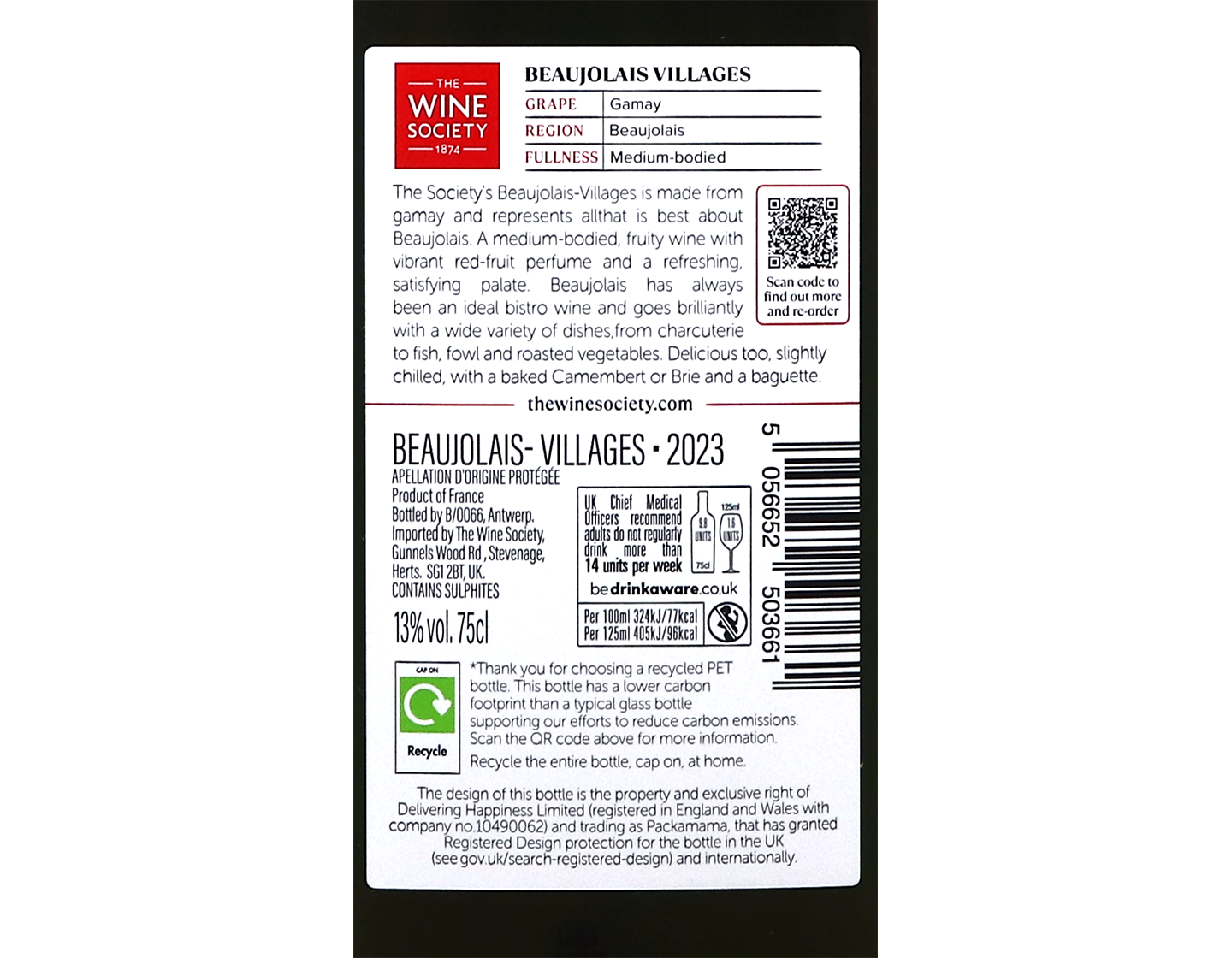 The Society's Beaujolais-Villages 2023 rPET bottle