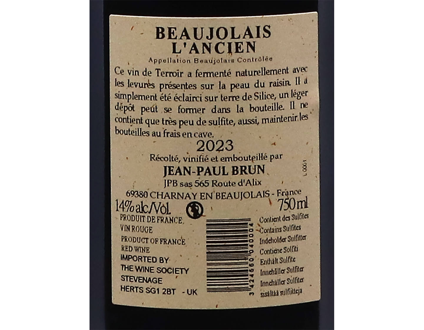 Jean Paul Brun Beaujolais L'Ancien Les Terres Dorees 2023