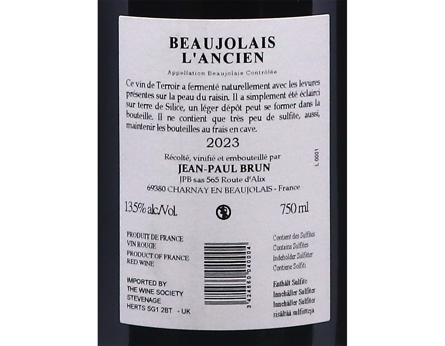 Beaujolais L'Ancien Les Terres Dorées, Jean-Paul Brun 2023