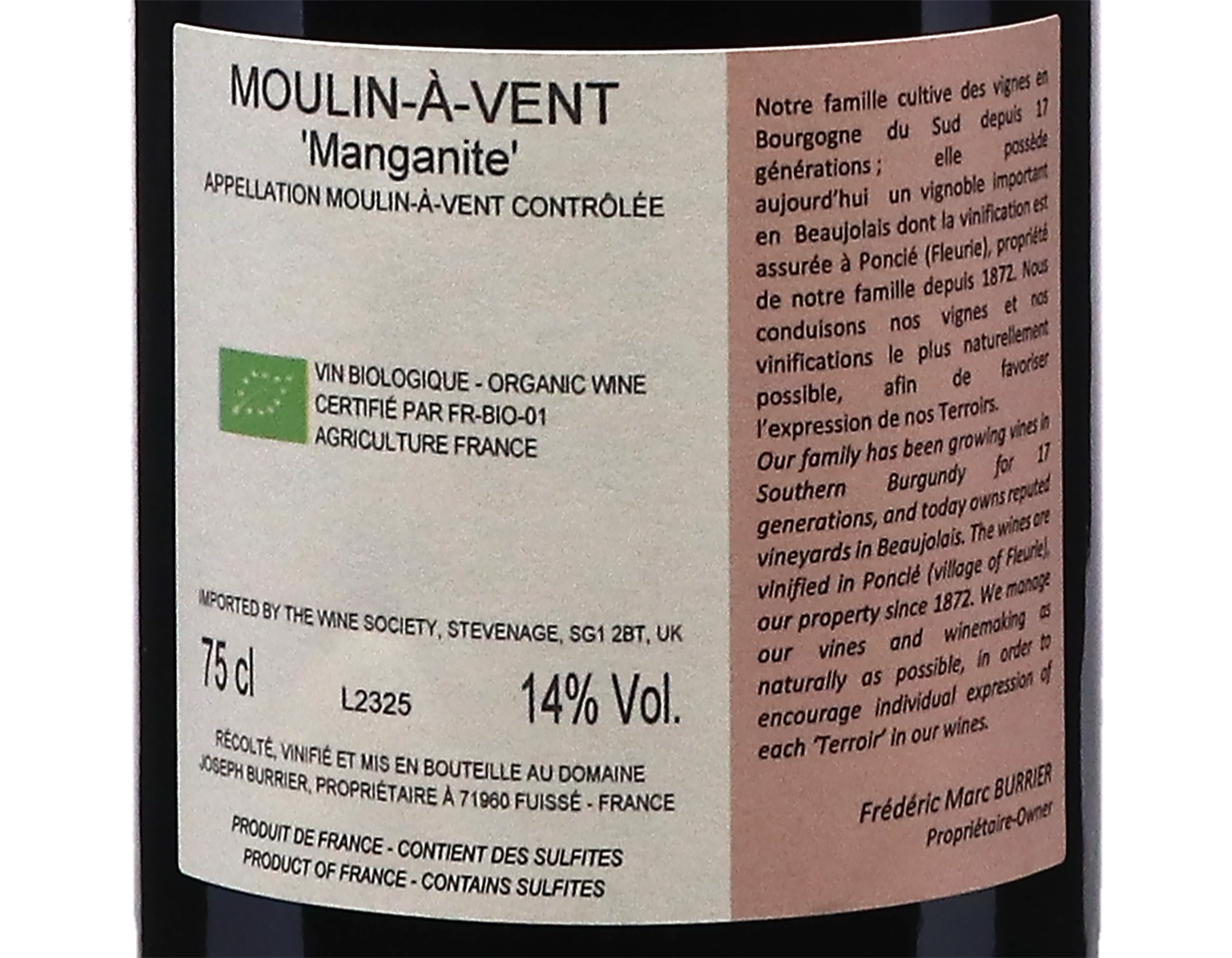 Domaine Joseph Burrier Moulin a Vent La Manganite 2023