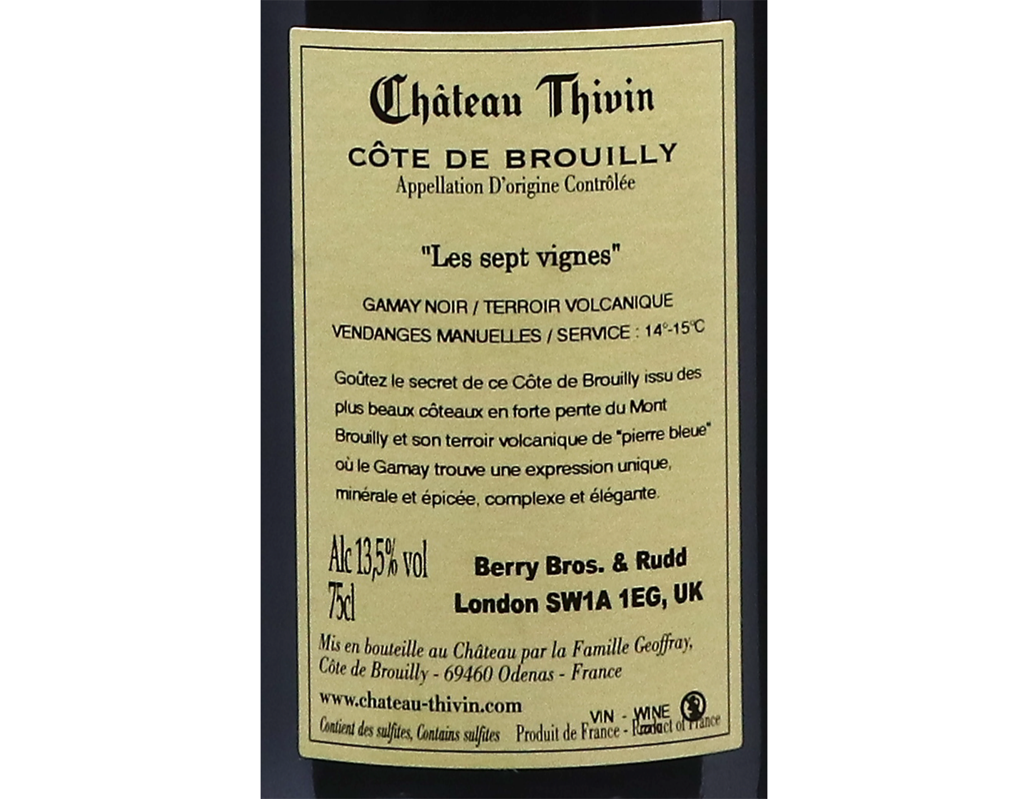 Chateau Thivin Cote de Brouilly Les Sept Vignes 2023
