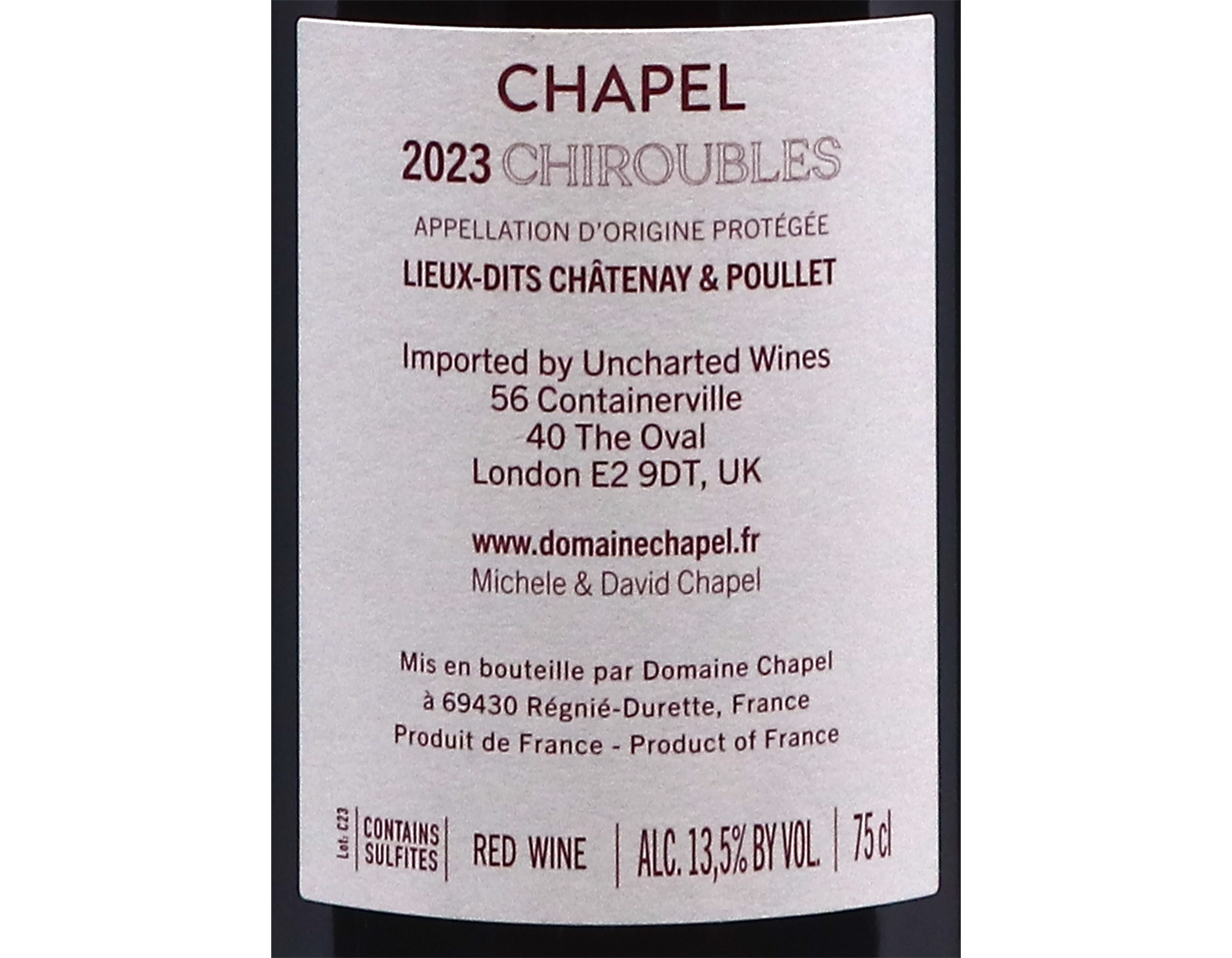 Chiroubles Domaine Chapel 2023