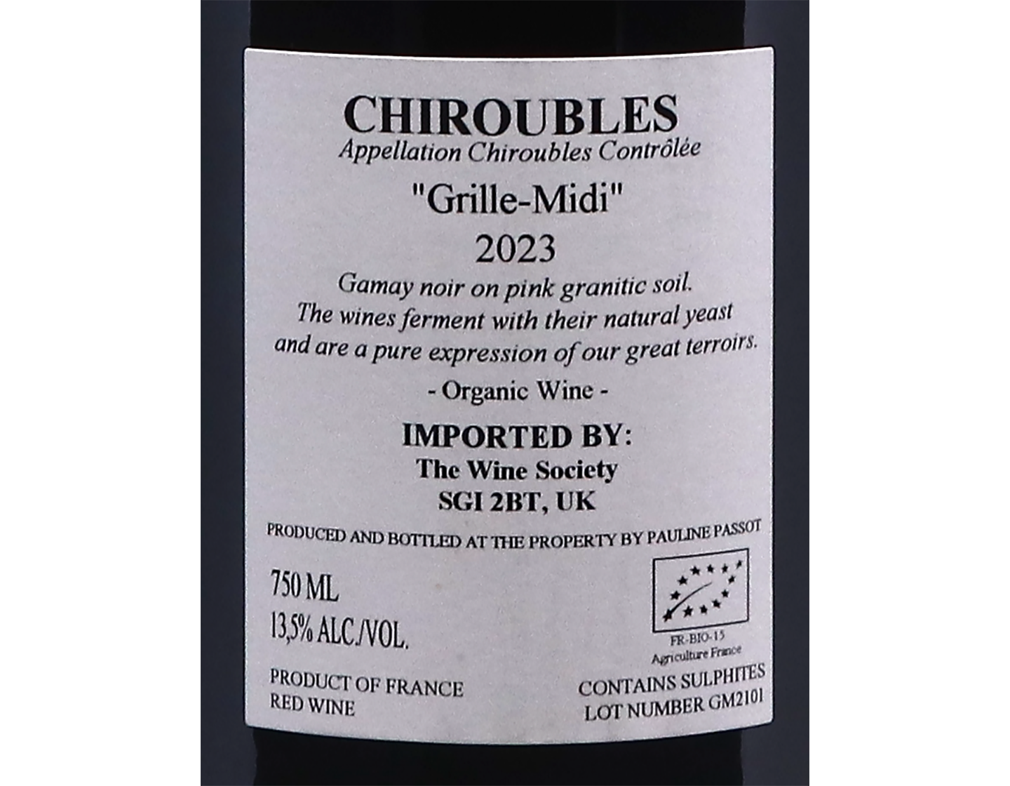 Chiroubles Grille Midi Pauline Passot 2023