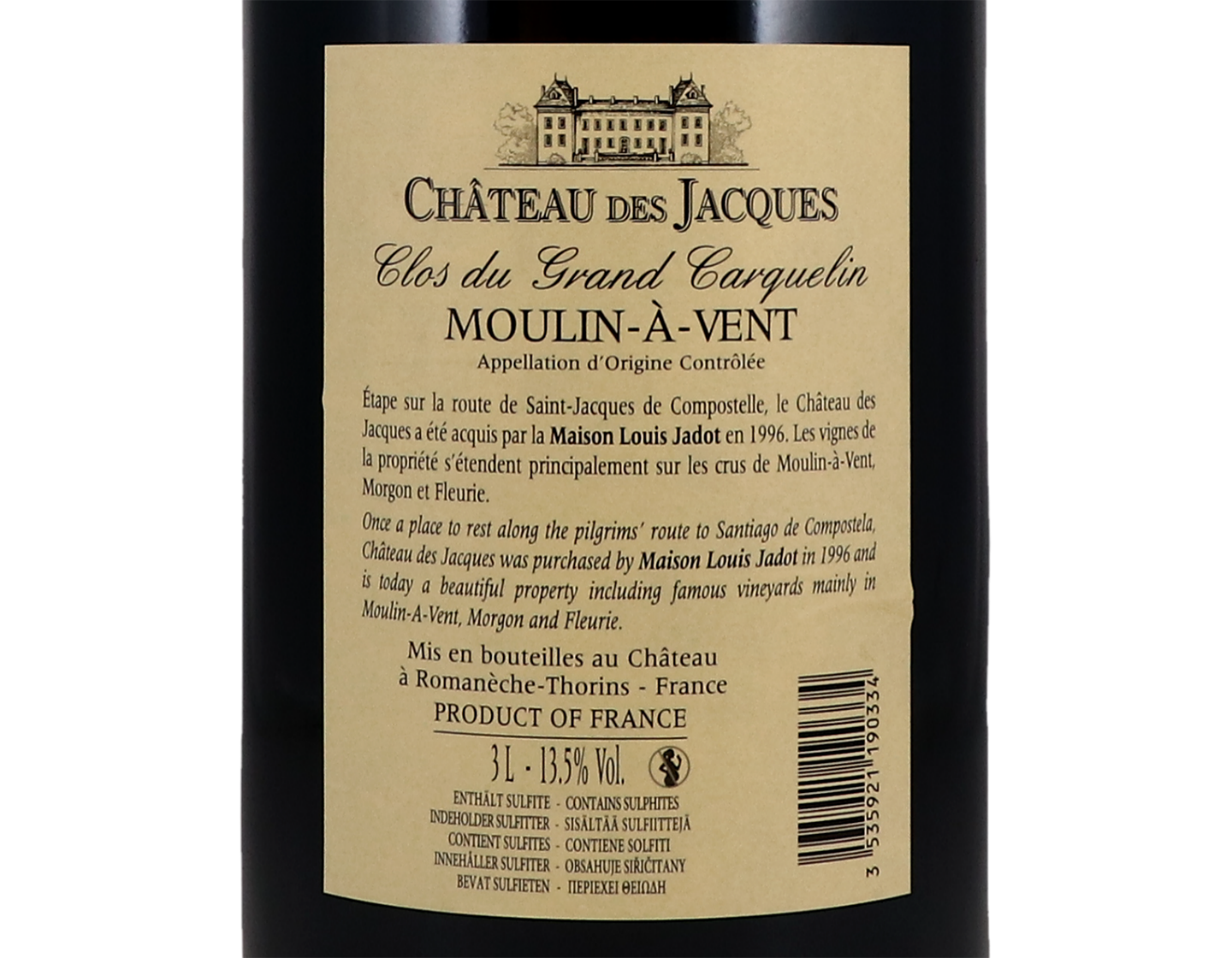 Jeroboam of Moulin-à-Vent Clos du Grand Carquelin, Château des Jacques 2018 (3 litre)