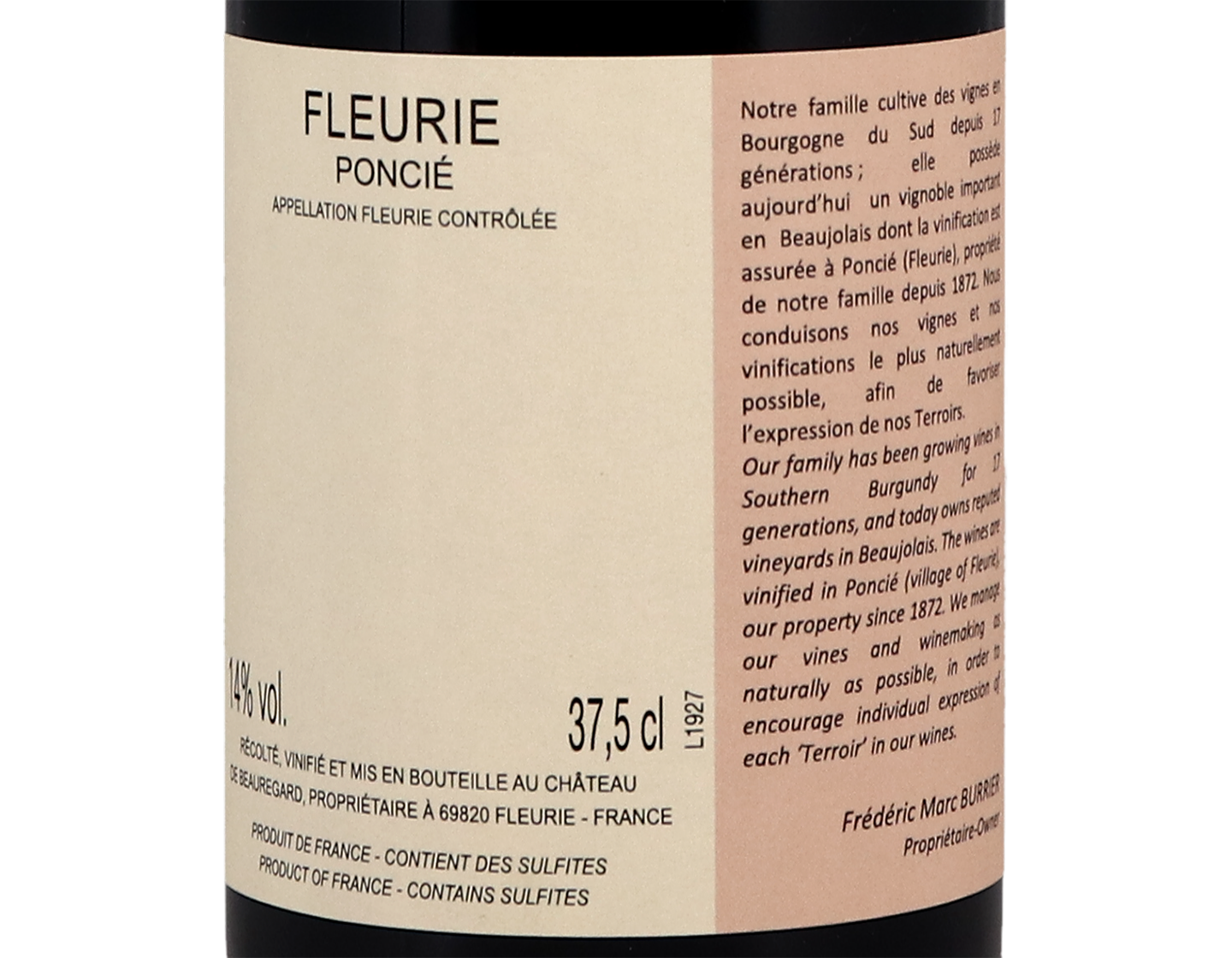 Half bottle of Château de Beauregard, Fleurie Poncié 2019